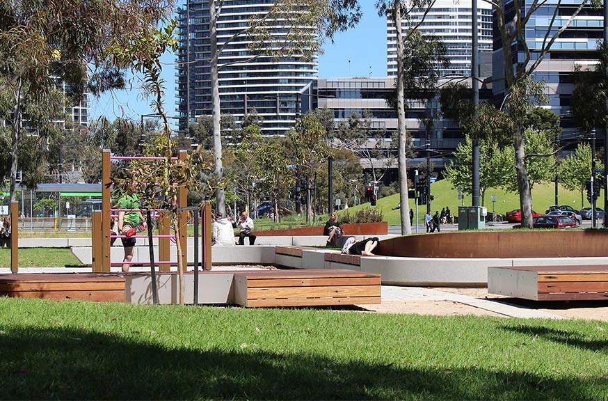 Commercial projects urban spaces recycled timber wood outdoor indoor external internal design cladding flooring boardroom table desk seating bench shelving battens melbourne australia timber revival