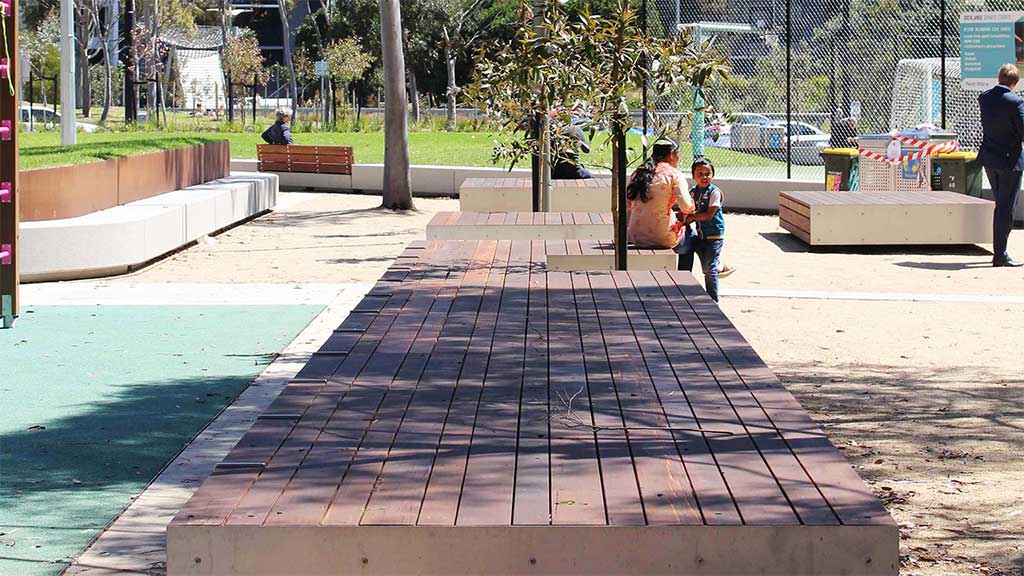Commercial projects urban spaces recycled timber wood outdoor indoor external internal design cladding flooring boardroom table desk seating bench shelving battens melbourne australia timber revival