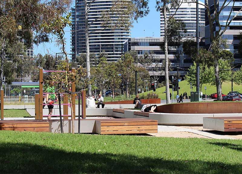Commercial projects urban spaces recycled timber wood outdoor indoor external internal design cladding flooring boardroom table desk seating bench shelving battens melbourne australia timber revival MALA studio