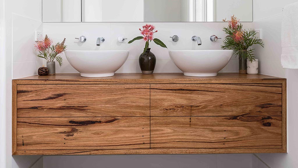 Recycled timber vanity for Glen Iris renovation