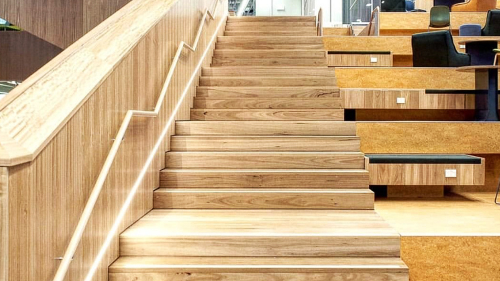 blackbutt timber flooring, treads and handrails